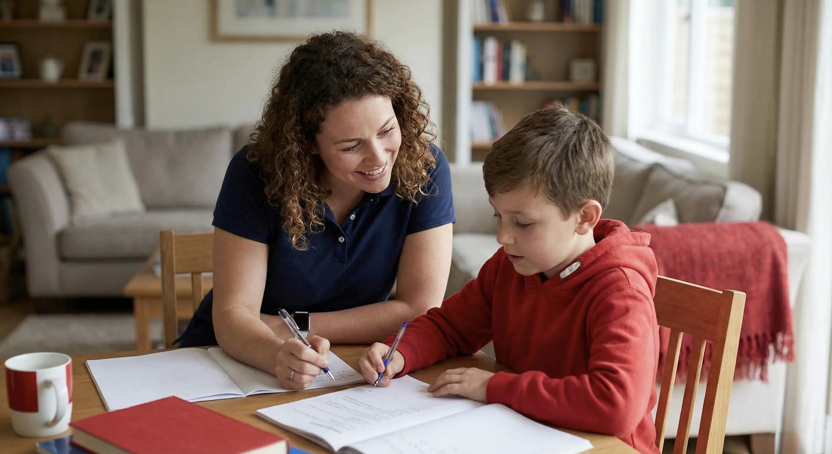 Tutor and student working together at home in Zürich
